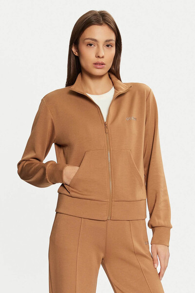 Guess Kadın Gelsey Full Zip Logolu Sweatshirt - Camel