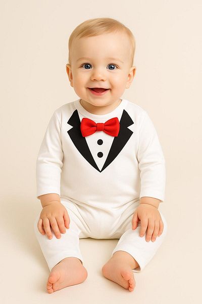 nevrankids Bow Tie Double Breasted Printed Elite Jumpsuit