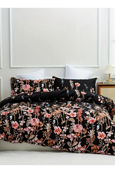 LUNA HOME طقم غطاء لحاف كينج 6 قطع، تصميم زهور باللون الأسود، 220×240 سم.
