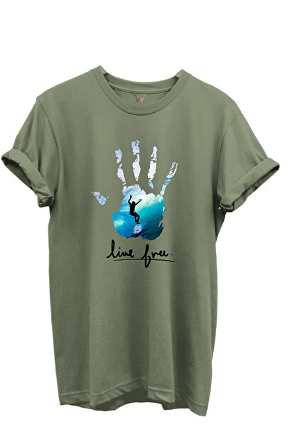 WİDİ Tricou unisex cu croiala normală, 100% bumbac, scris Live Free și imprim...