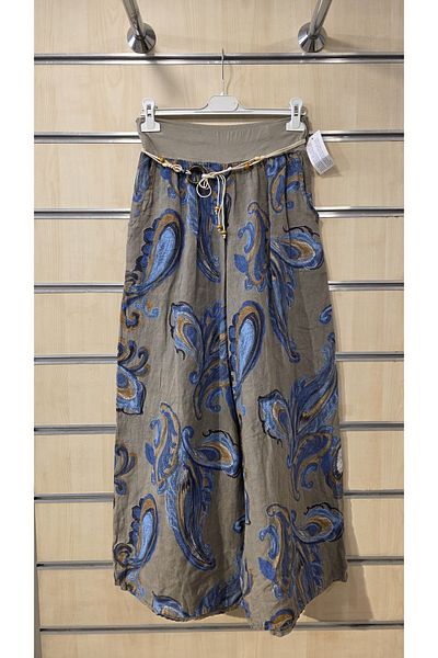 Park Moda Italian Linen Trousers with Shawl Pattern Belt