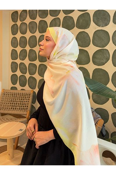 Mira İpek Retro Patterned Cotton Shawl Mena Series Yellow Cream