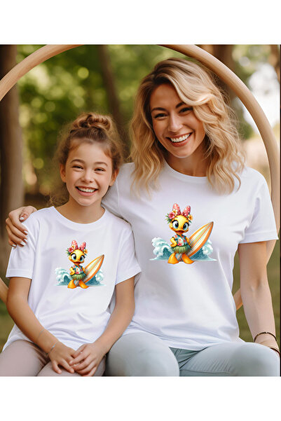 ASELİNDA Tricou cu tematică hawaiană cu imprimeu de rață drăguță pentru mamă-...