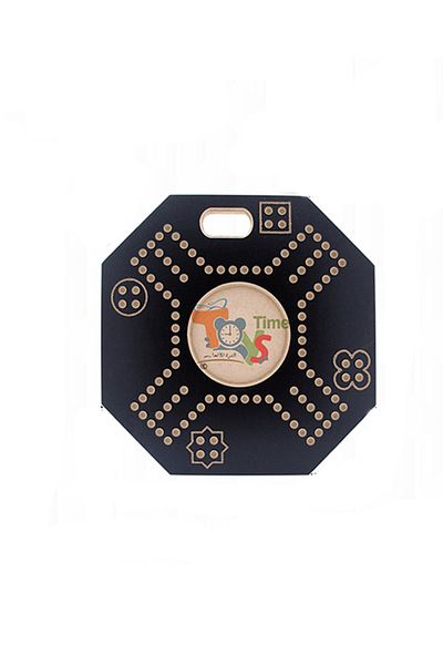 TİME Octagonal Wooden Game Board – 45×45 cm, Black & Gold Design with Cards and Colorful Pieces