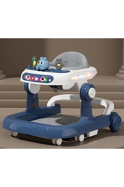 Flippy Baby Walker with Wheels, Bunny Model, Adjustable Height, Tray, Music, Lights, Blue