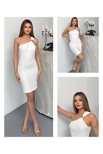 trendhazan A Quality Ottoman Fabric Mini Dress with Shoulder Buckle