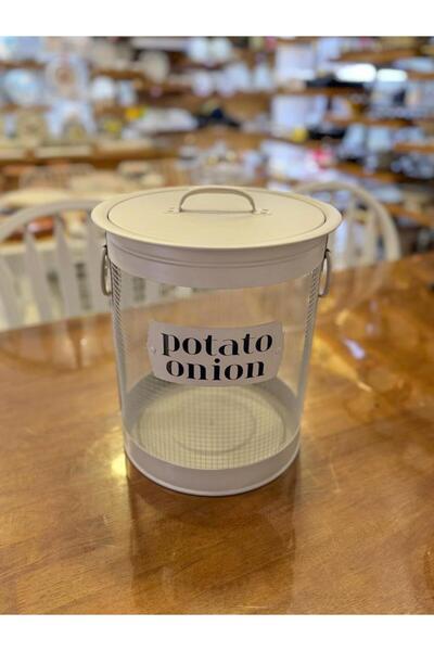 ÇIRPAN EV STRİPE BEJ GALVANİZ PATATES SOĞAN KABI 32X26CM