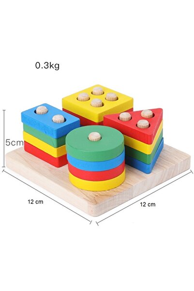 Bibilel Educational Toy, Montessori Wooden, 36+ months, Geometric Shapes, 16 pcs, 12x12 cm, Multicol