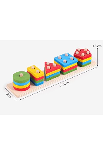 Bibilel Kids Educational Toy, Montessori Wooden Geometric Shapes, 20 Pieces, 6 x 26.5 cm