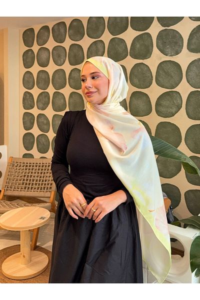 Mira İpek Retro Patterned Cotton Shawl Mena Series Yellow Cream