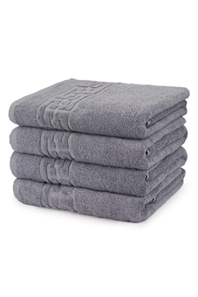 OEM Set 4 prosoape de mână, bumbac, uni, bordură grecească, 500g/m², 30x50cm, gri