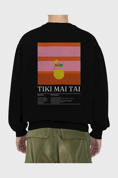 Ankhises Tiki Mai Tai Front Printed Oversize Sweatshirt Men Women Unisex