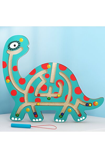 Bibilel Montessori Ball Maze Game, Magnetic Pencil, Wooden, Brontosaurus Model, 18x21 cm, Green