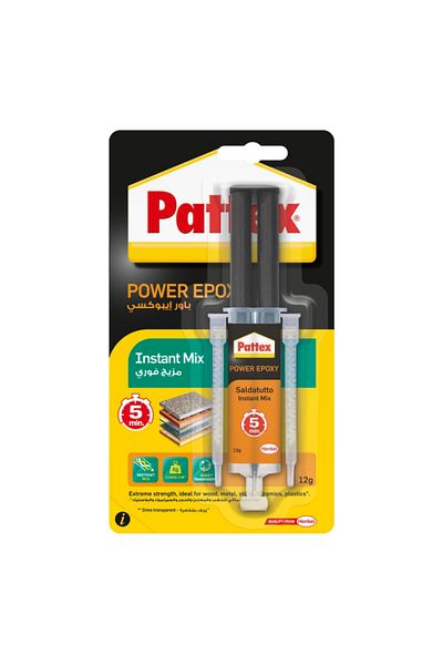 Pattex غراء إيبوكسي سريع الذوبان في 5 دقائق، محقنة 12 جرام