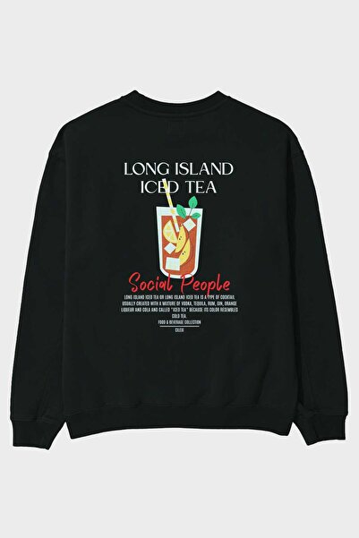 Ankhises Λονγκ Άιλαντ Άις Τι Φούτερ με στάμπα στην πλάτη, μαύρο, oversized, α...