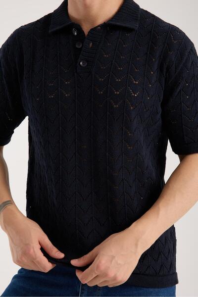 Afri Muška polo majica s kratkim rukavima, tamnoplava, sa zigzag uzorkom Sa d...