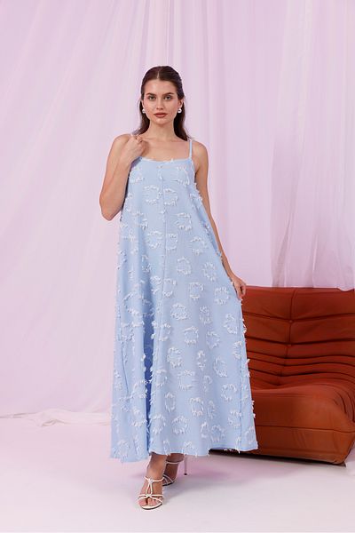 Moda Palmiss Women's Baby Blue Strap Tassel Detailed Midi Dress