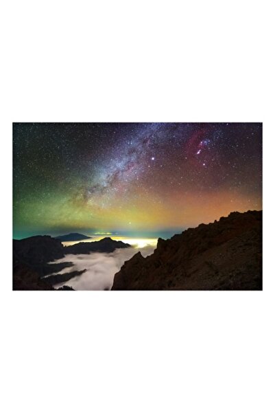 OEM Pictură pe pânză - „Calea Lactee deasupra munților înnorați”, Stele, Cer, Lumină, Munți, Nori