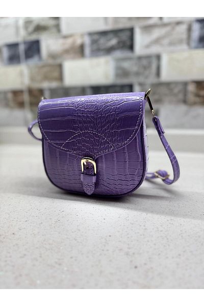 glowfit Geantă de damă cu model de crocodil liliac model mango cu clapă, curea încrucișată, cataramă și curea