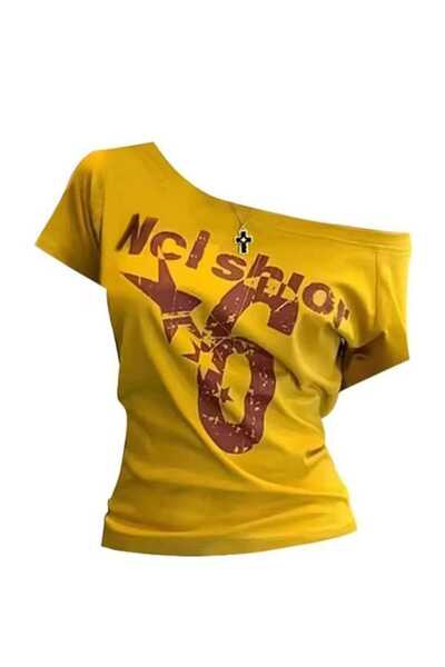 İsra Ayyıldız Moonstar Collection Nclshior 6 Y2K Kısa Kollu Düşük Omuzlu Bluz