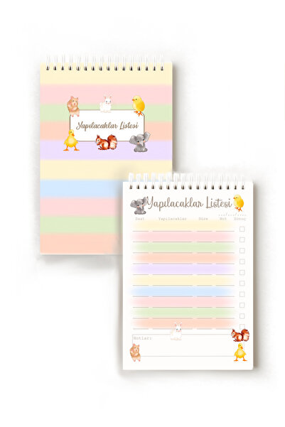 Handeto Kraft Cute Animals Turkish to Do List, To-Do List, A5 To-Do List, Task List, Spiral