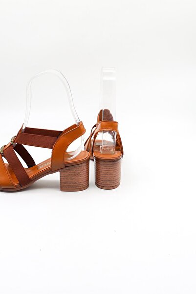 Venüs Women's Genuine Leather Daily Heeled Sandals Vn57227 Tan