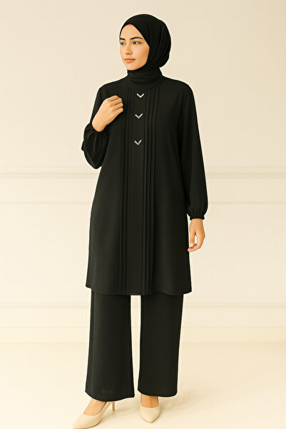 Doque 56128 ÖNÜ PİLİSE DETAYLI KOL UCU MANŞETLİ SIFIR YAKA AEROBİN TAKIM #04-25#