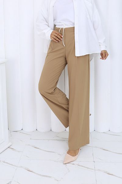 HANIMCA GİYİM Women's Pants with Fabric Belt, Side Pockets, Comfortable Fit, Full Length, Wide Leg