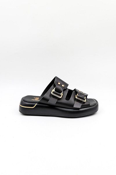 Venüs Women's Genuine Leather Daily Slippers Vn440032Y Black