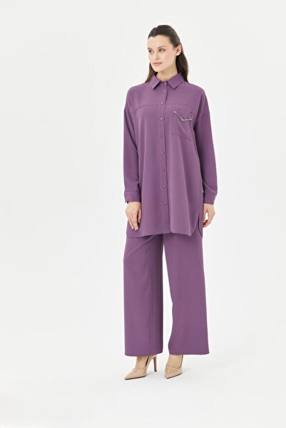 Doque 56123 ÖNÜ DÜĞMELİ GÖMLEK YAKA CEBİ ZİNCİRLİ KOL UCU MANŞETLİ KREP TAKIM...