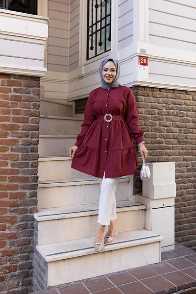 Hb Harma Time Butik Women's Buttoned Belt Detailed Purple Shirt