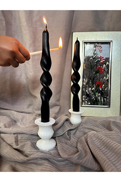 Usta Mum 2.Lİ BURGULU ŞAMDAN MUM SİYAH LÜKS 24CM