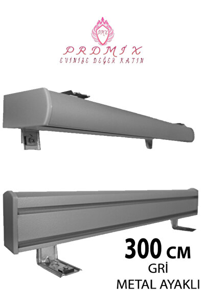 PERDE Mix 300 cm GRİ VİP Dekoratif Perde Ray Kornişi Alüminyum 2 Kanallı 8 cm...
