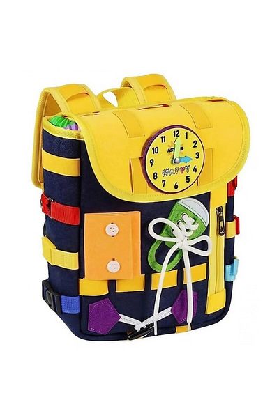 CLICK Ghiozdan Montessori pentru copii 2-6 ani, Fidget Pop, jucării senzoriale, învățare prin joc, albastru marin