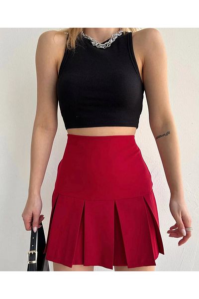 zarifkadın Six Wide Pleated Skirt Burgundy S24729