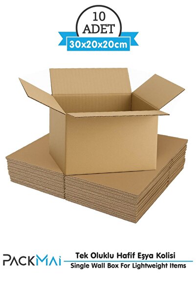PackMai 30x20x20 cm Koli-Kutu | 10 ADET | Hafif Eşya Kolisi Tek Oluklu 3mm Karton Kutu