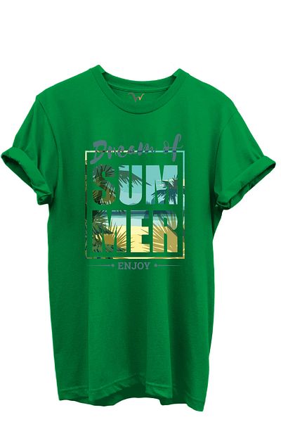 WİDİ Dream of Summer Written Palm and Seaside Θέμα 100% βαμβακερό μπλουζάκι Unisex με κανονική εφαρμογή