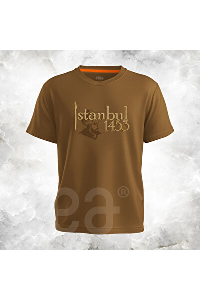 Crea Eymer Wear 1453 Fatih εμπριμέ βαμβακερό μπλουζάκι με λαιμόκοψη καφέ-καφέ