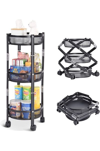 ElastiX Raft metalic pliabil cu 3 niveluri Pantry Pro, organizator de bucătărie,