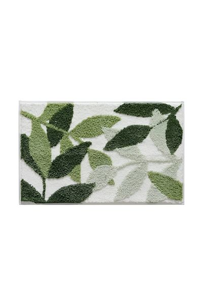 TopToday by C&S Covoras De Baie Pufos Boutique Deluxe, Design Tridimensional Frunze Verzi, Ultra-Absorbant Din Micro