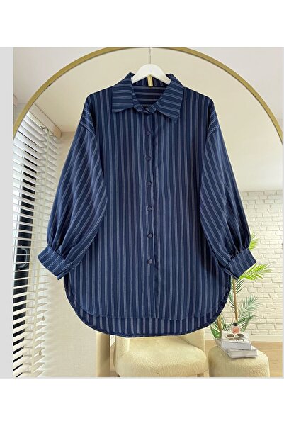 GÜLSEVEN Çizgi gömlek modeli