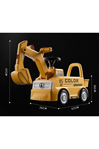 Flippy Excavator manual pentru copii, Flippy, sport, claxon, cutie de depozitare, lumini, galben