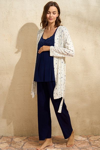 Larimar Anil 5769 Maternity Pajama Set with Dressing Gown