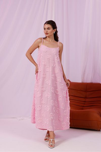 Moda Palmiss Women's Pink Strap Tassel Detailed Midi Dress
