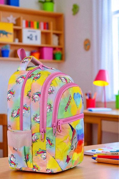 Shopiolog Girl's Primary School Orthopedic Set of 3 Pen Holder Lunch Bag with 3 Compartments Water Bottle