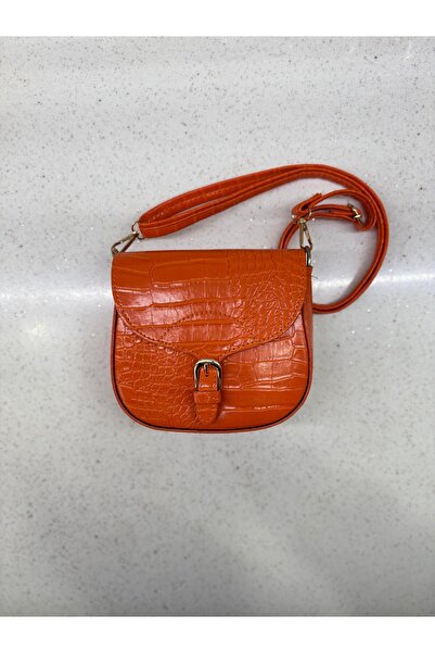 Glowfit Shine Your Shape Women's Orange Crocodile Patterned Mango Model Flap Crossbody Bag with Buckle and Belt