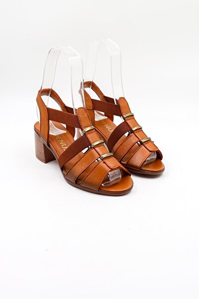 Venüs Women's Genuine Leather Daily Heeled Sandals Vn57227 Tan