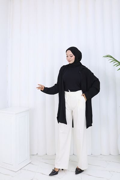 HANIMCA GİYİM Women's Pants with Fabric Belt, Side Pockets, Comfortable Fit, Full Length, Wide Leg