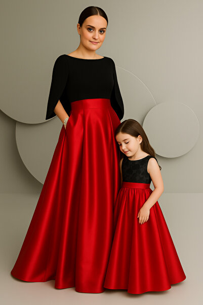 NSMLİFE Fusta roșie din satin plisată pentru fetiță, fustă potrivită pentru mamă și fiică