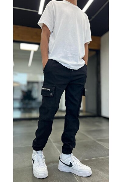 Denim Republic Men's Black Cargo Pocket Jogger Pants